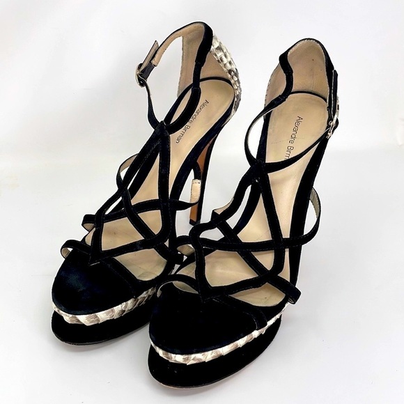 Alexandre Birman Shoes Heels Sandals Python Snakeskin Black Suede Leather 9.5 - Picture 5 of 14